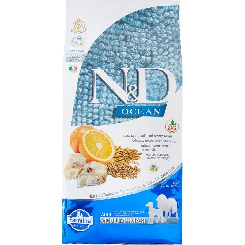 Farmina ND DOG Medium Maxi Ocean Low Grain con bacalao y naranja