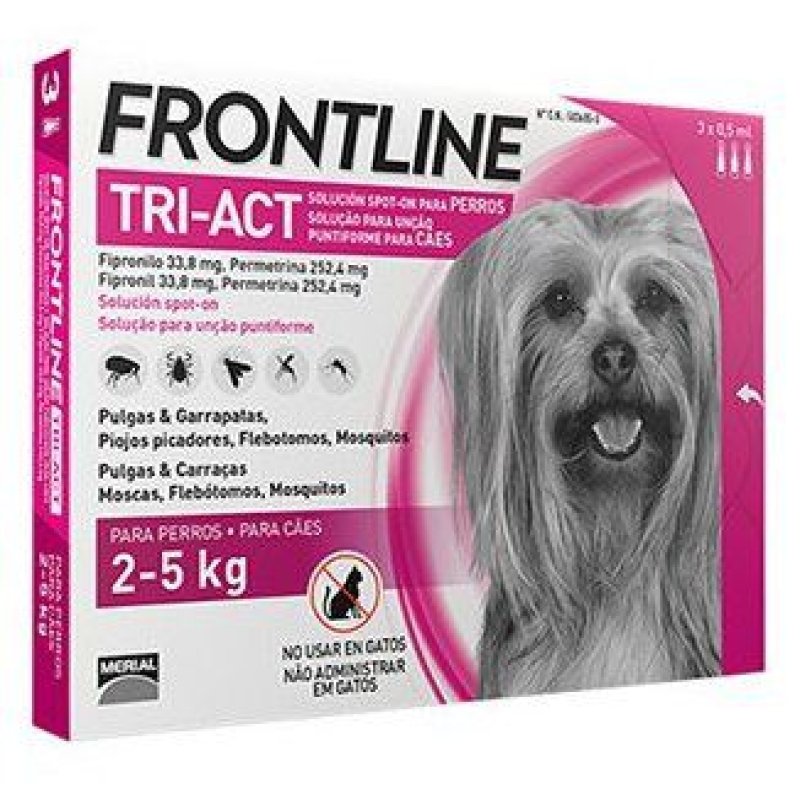 FRONTLINE TRI-ACT 33,8 mg / 252,4 mg SOLUCION SPOT-ON PARA PERROS 2 - 5 kg 3 pipetas