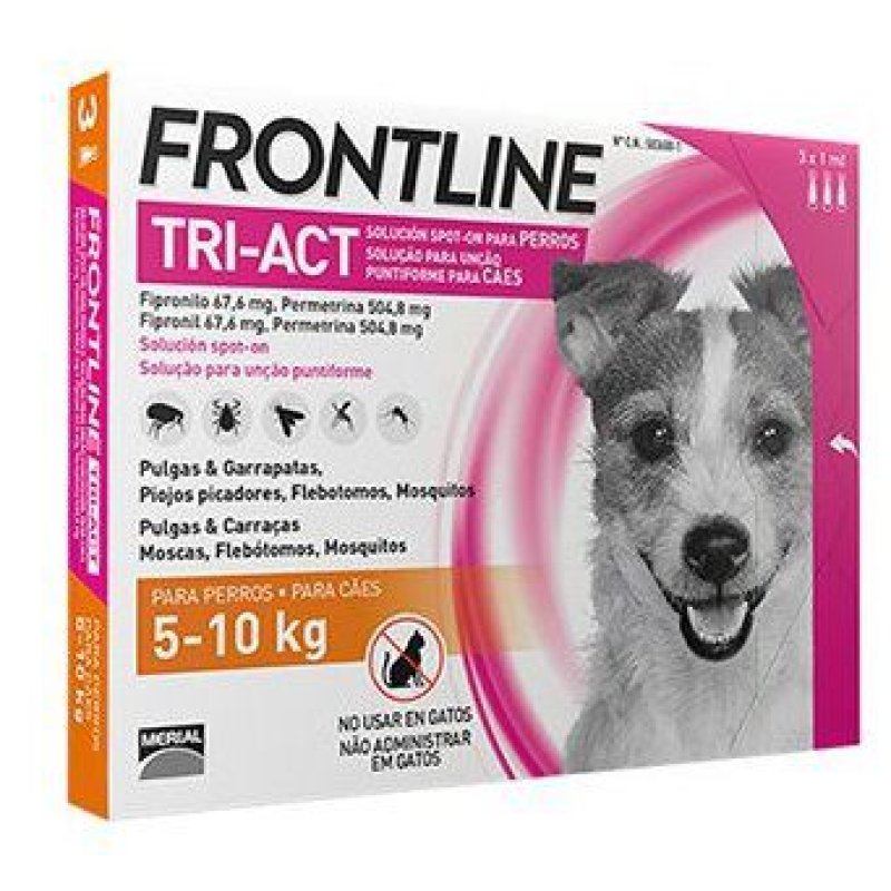 FFRONTLINE TRI-ACT 67,6 mg / 504,8 mg SOLUCION SPOT-ON PARA PERROS 5-10 kg 3 pipetas