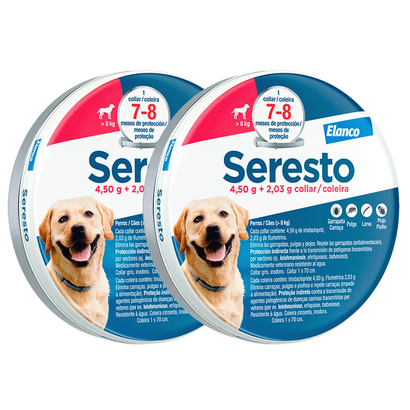 Seresto 4,50 g + 2,03 g collar medicamentoso para perros >8 kg pack x 2 collares