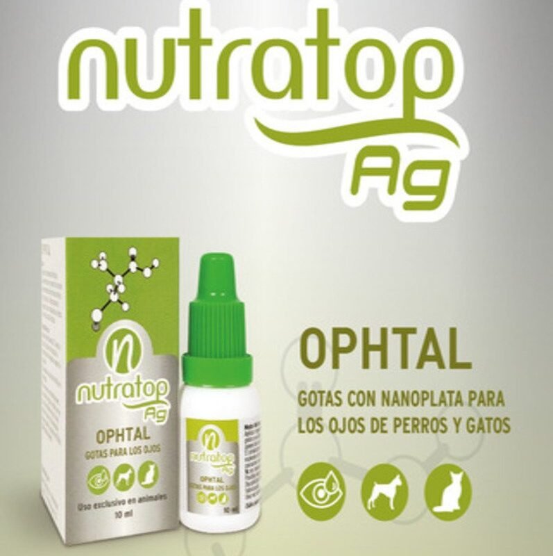 Nutratop Ag Ophtal gotas estériles de 10 ml con nanoplata para limpiar los ojos de perros y gatos