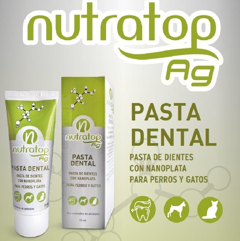 Pasta dental Nutratop Ag de 75 ml con nanoplata y sabor a carne para perros y gatos
