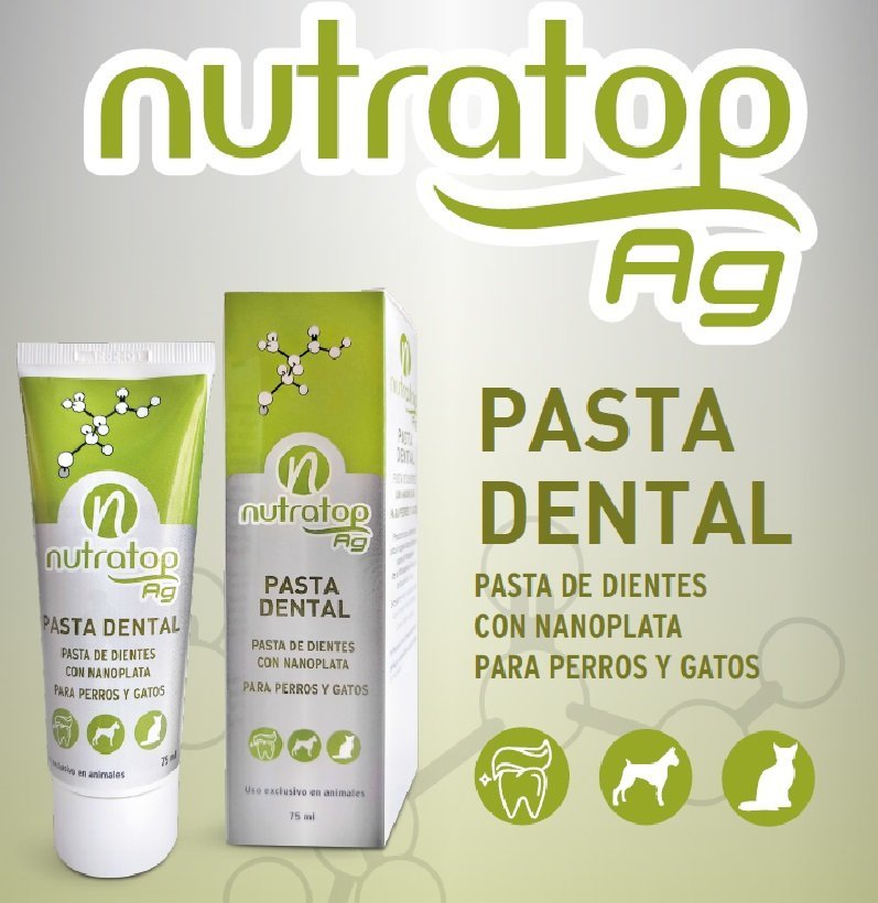 Pasta dental Nutratop Ag de 75 ml con nanoplata y sabor a carne para perros y gatos
