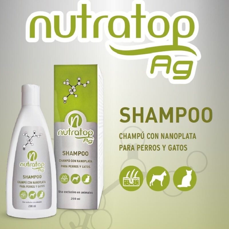 Nutratop Ag Shampoo champú de 200 ml con nanoplata y pantenol para perros y gatos